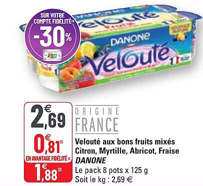 velouté aux bons fruits mixés citron, myrtille, abricot, fraise danone
