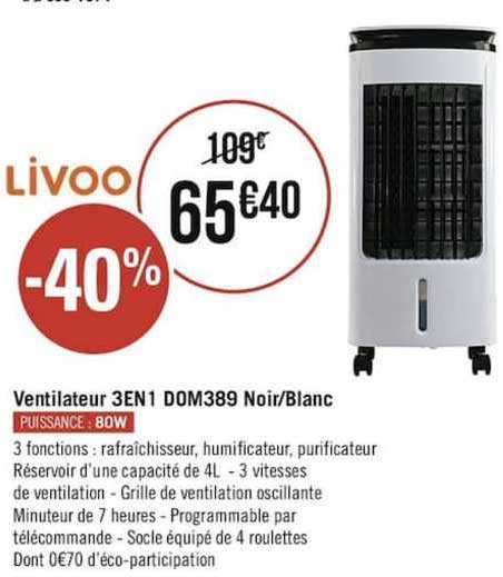 Ventilateur 3 En 1 Dom389 Noir-blanc Livoo