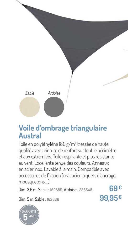 voile d'ombrage triangulaire austral