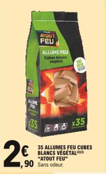 35 Allumes Feu Cubes Blancs Végétal "atout Feu"