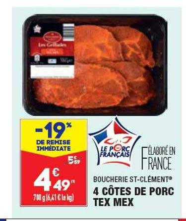 4 côtes de porc tex mex boucherie st-clément