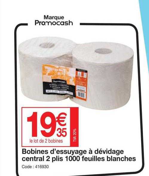 bobines d'essuyage à dévidage central 2 plis 1000 feuilles blanches