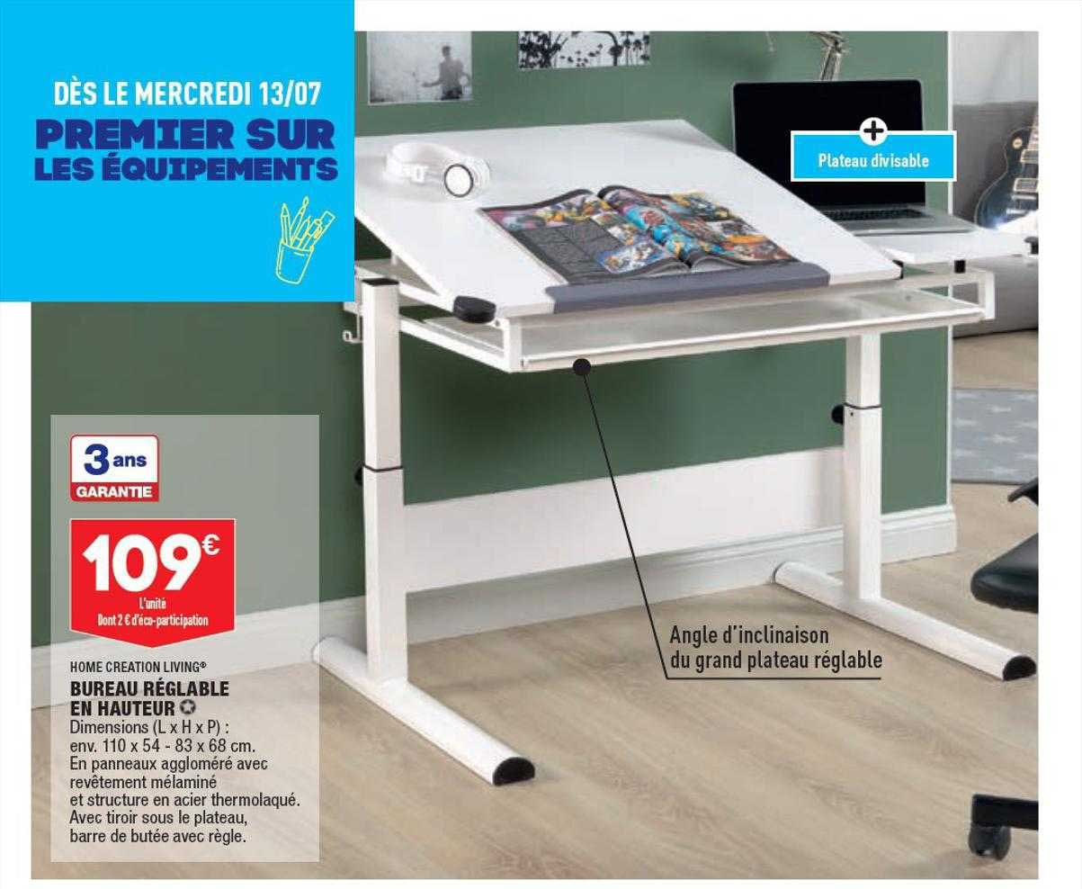 bureau réglable en hauteur home création living