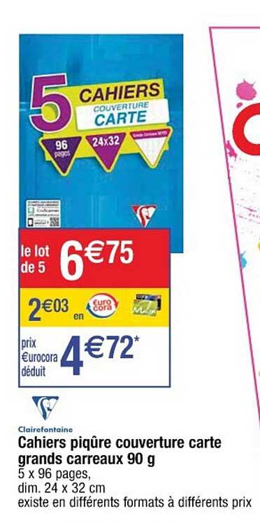 cahiers piqûre courverture carte grands carreaux 90 g clairefontaine