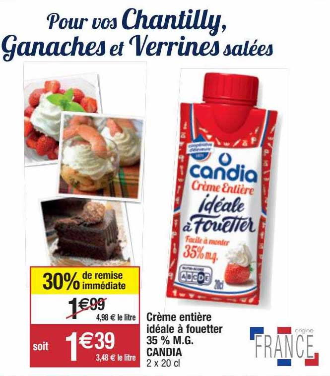crème entière idéale à fouetter 35% m.g. candia