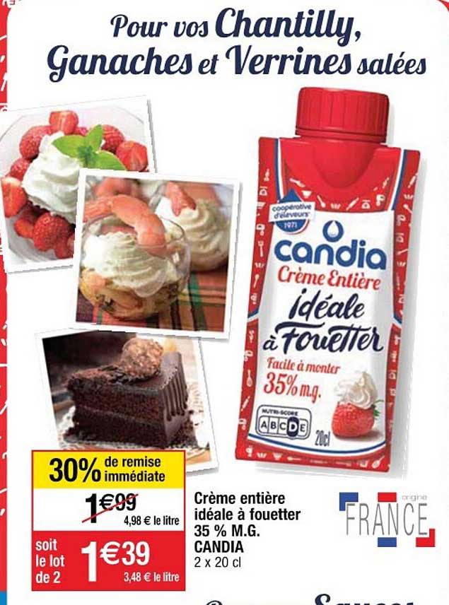 crème entière idéale à fouetter 35% m.g. candia
