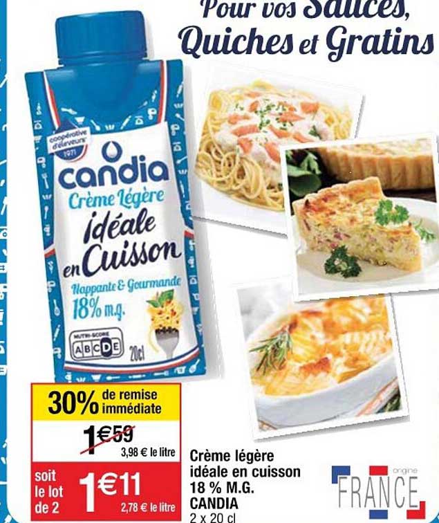 crème légère idéale en cuisson 18% m.g. candia