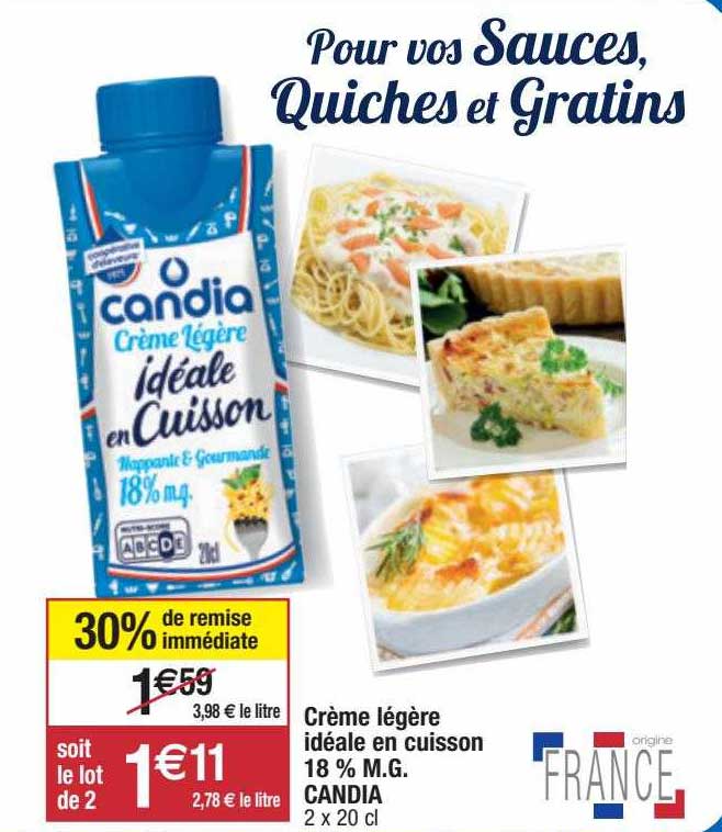 crème légère idéale en cuisson 18% m.g. candia