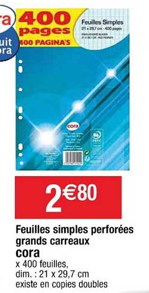 feuilles simples perforées grands carreaux cora