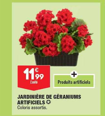 jardinière de géraniums artificiels