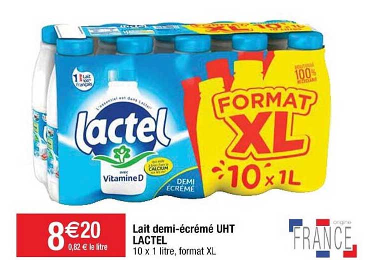 lait demi-écrémé uht lactel