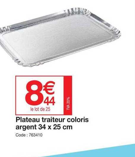 plateau traiteur coloris argent 34 x 25 cm