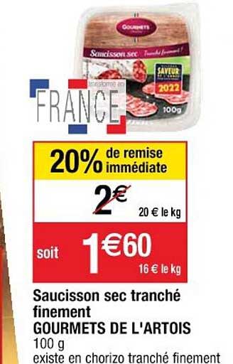 Saucisson Sec Tranché Finement Gourmets De L'artois