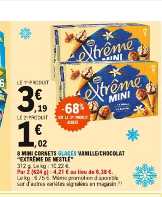 8 Mini Cornets Glacés Vanille-chocolat "extrême De Nestlé"
