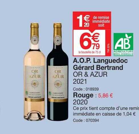 a.o.p. languedoc gérard bertrand or azur 2021, rouge