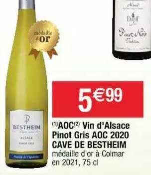 aoc vin d'alsace pinot gric aoc 2020 cave de bestheim