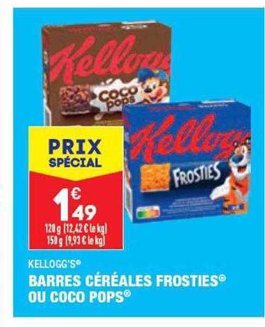 barres céréales frosties ou coco pops kellogg's