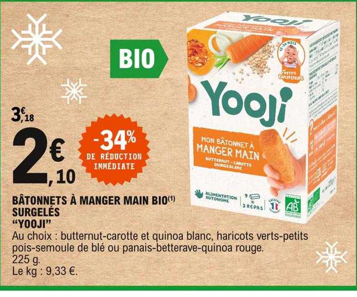 bâtonnets à manger main bio surgelés "yooji"
