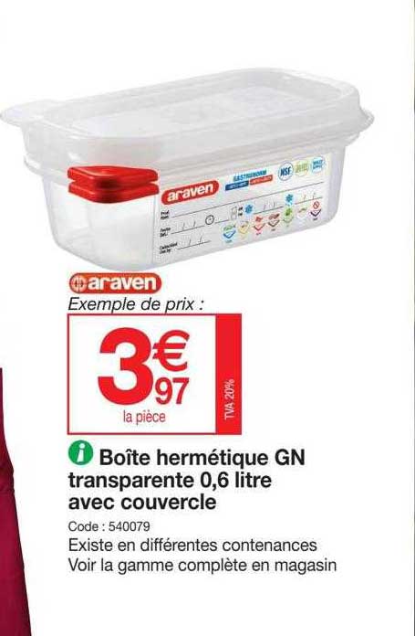 boîte hermétique gn transparente 0,6 litre avec couvercle