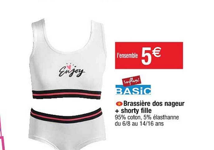 brassière dos nageur + shorty fille influx basic