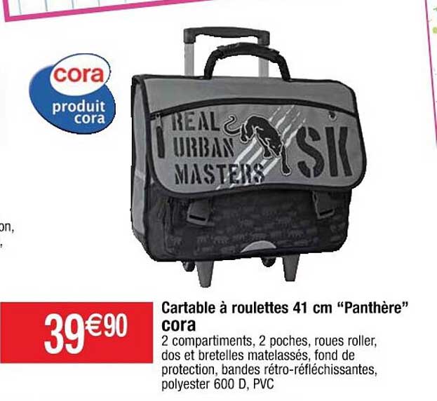 cartable à roulettes 41 cm "panthère" cora
