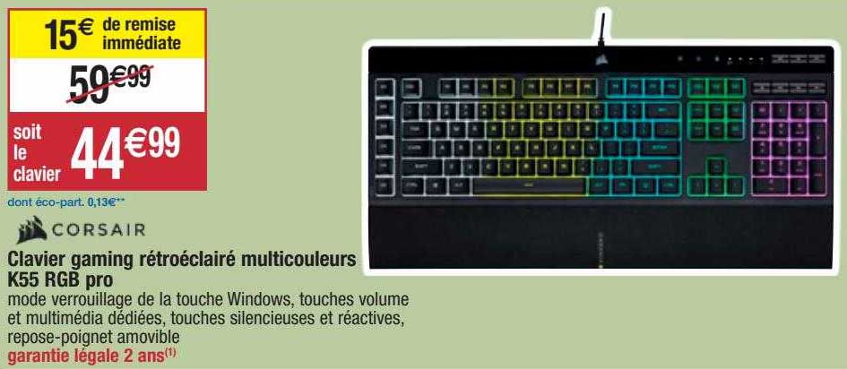clavier gaming rétroéclairé multicouleurs k55 rgb pro corsair