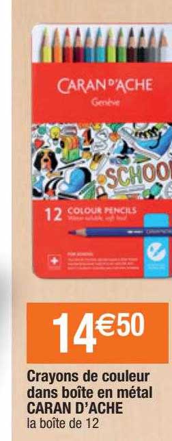 crayons de couleur dans boîte en métal caran d'ache