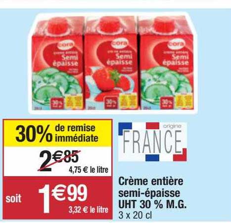 crème entière semi-épaisse uht 30% m.g.