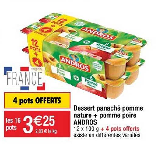 Dessert Panaché Pomme Nature + Pomme Poire Andros