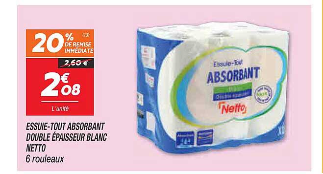 essuie-tout absorbant double épaisseur blanc netto