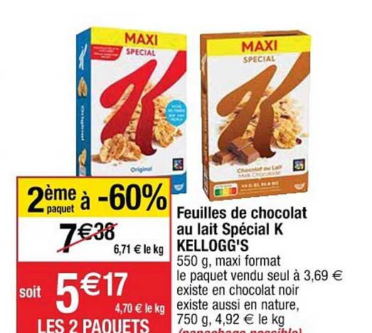 Feuilles De Chocolat Au Lait Spécial K Kellogg's