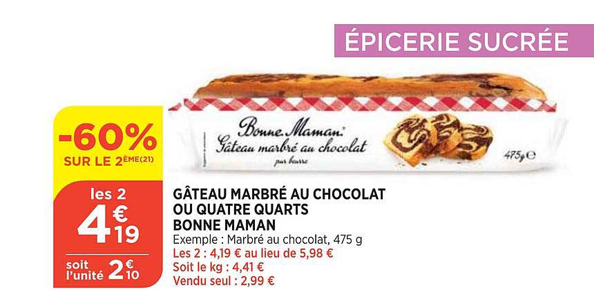 gâteau marbré au chocolat ou quatre quarts bonne maman