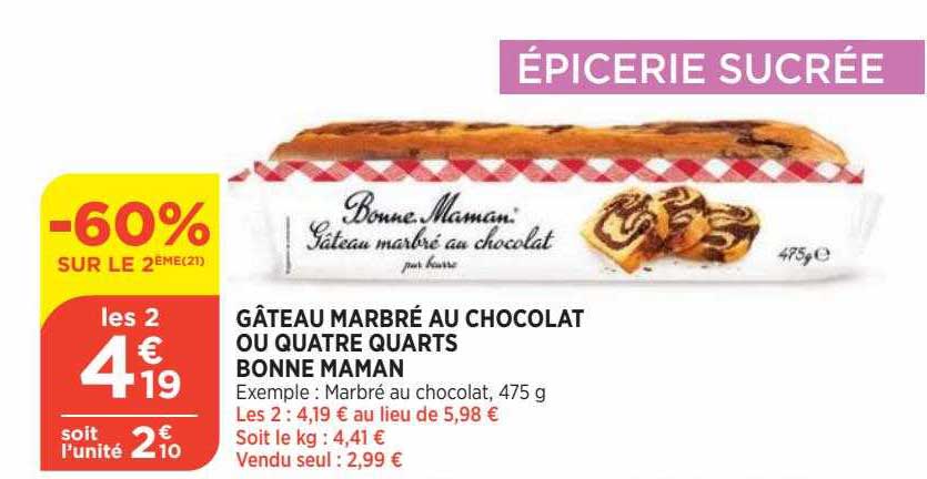 gâteau marbré au chocolat ou quatre quarts bonne maman
