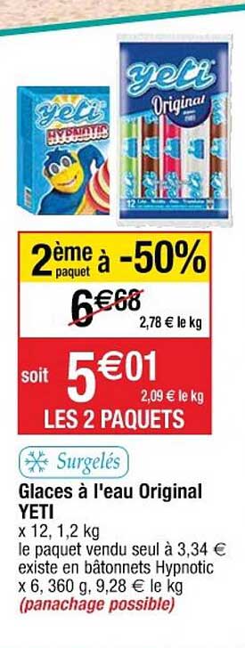 glaces à l'eau original yeti
