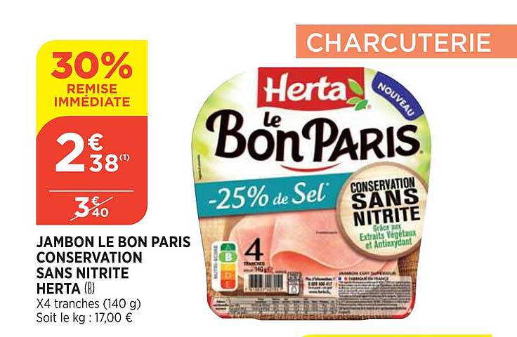 Jambon Le Bon Paris Conservation Sans Nitrite Herta