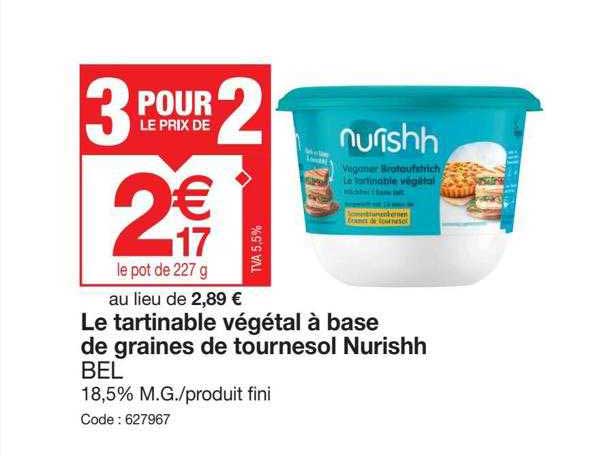 le tartinable végétal à base de graines de tournesol nurishh bel
