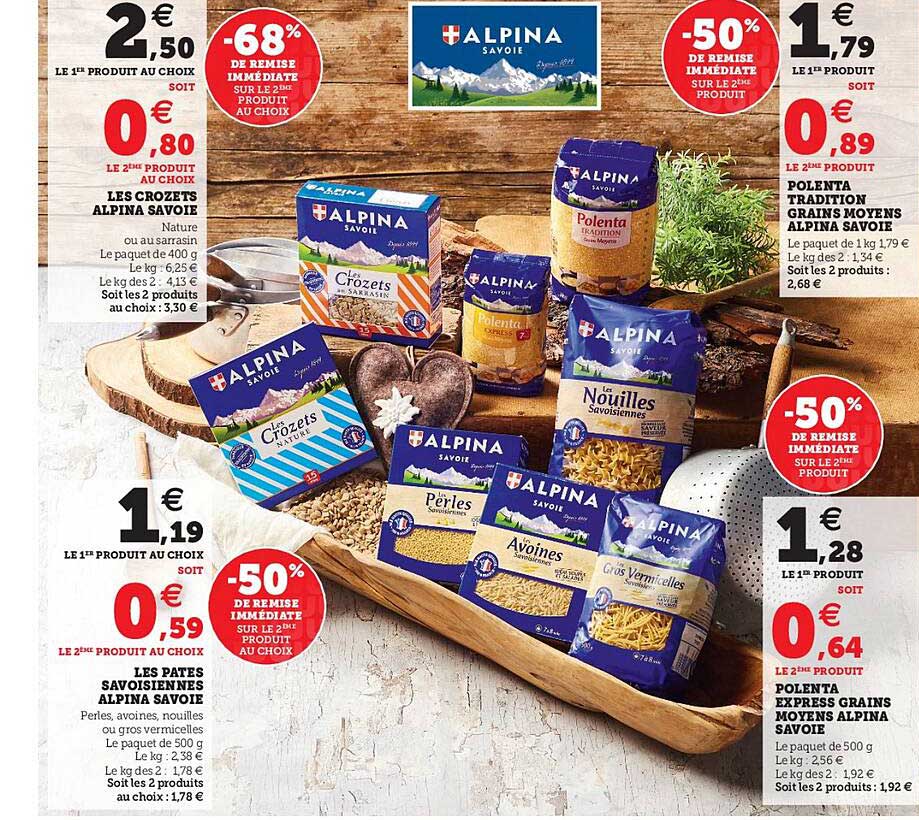 les crozets alpina savoie, les pâtes savoisiennes alpina savoie, polenta tradition grains moyens alpina savoie, polenta express grains moyens alpina savoie