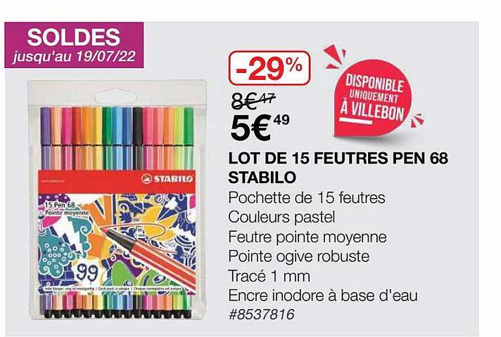 lot de 15 feutres pen 68 stabilo