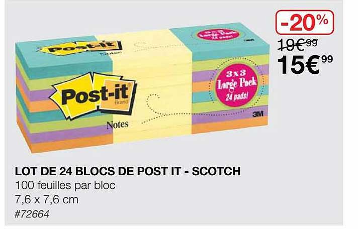 lot de 24 blocs de post it - scotch