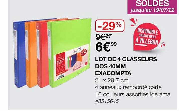 lot de 4 classeurs dos 40mm exacompta
