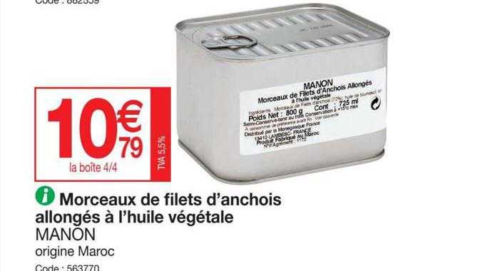 morceaux de filets d'anchois allongés à l'huile végétale manon