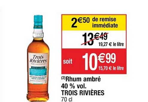 rhum ambré 40% vol. trois rivières