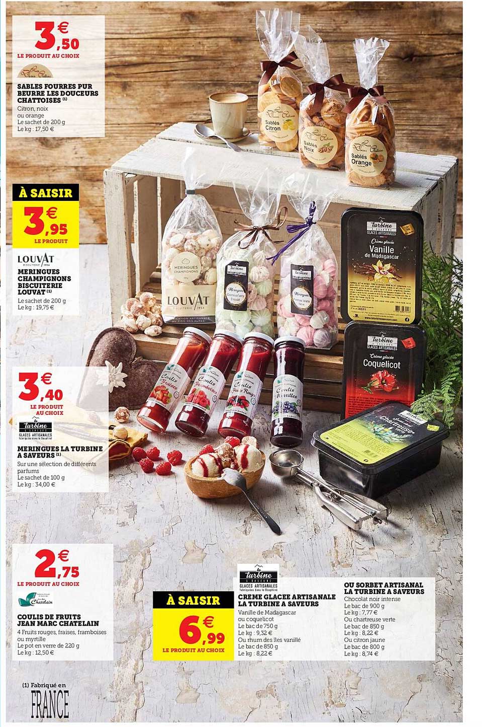 sablé fourrés pur beurre les douceurs chattoises, meringues champignons biscuiterie louvat, meringues la turbine à saveurs, crème glacé artisanale la turbine à saveurs, ou sorbet artisanale