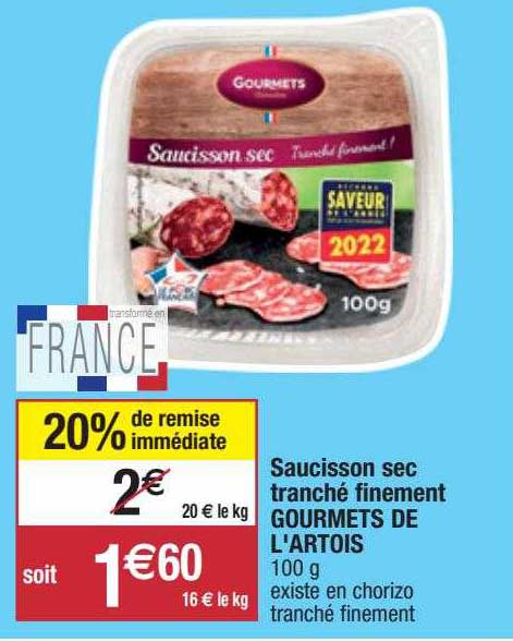 saucisson sec tranché finement gourmets de l'artois