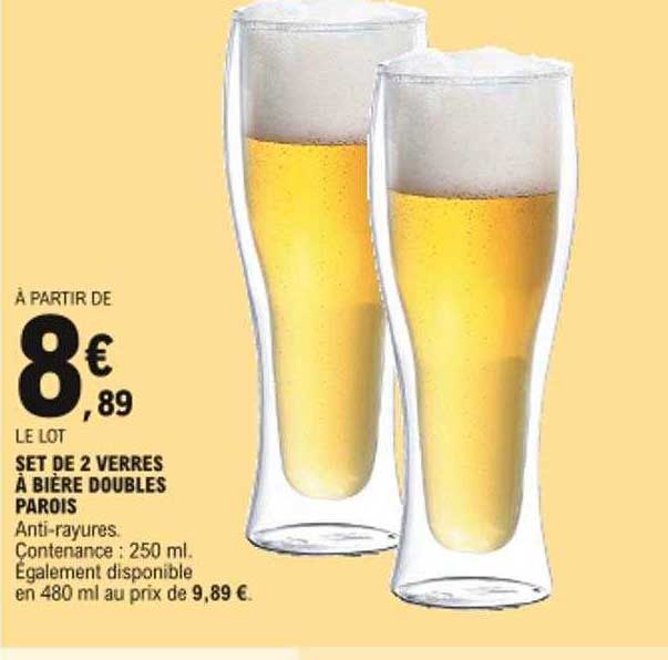 set de 2 verres à bière doubles parois