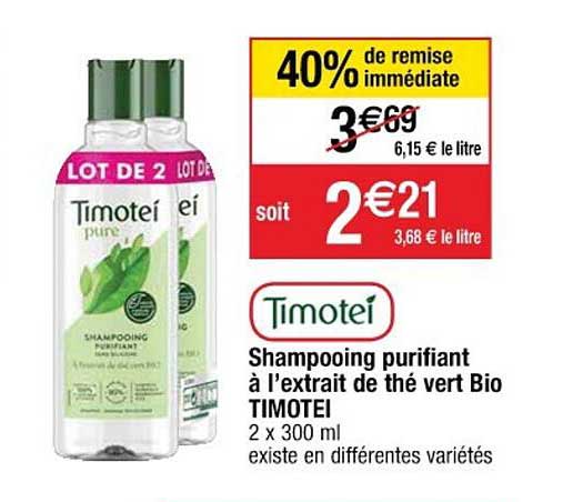 shampooing purifiant à l'extrait de thé vert bio timotei