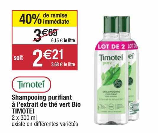 shampooing purifiant à l'extrait de thé vert bio timotei