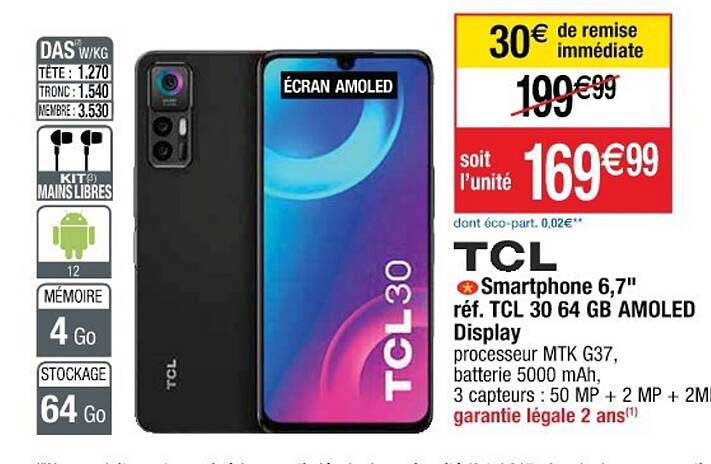 smartphone 6,7" tcl 30 64 gb amoled display