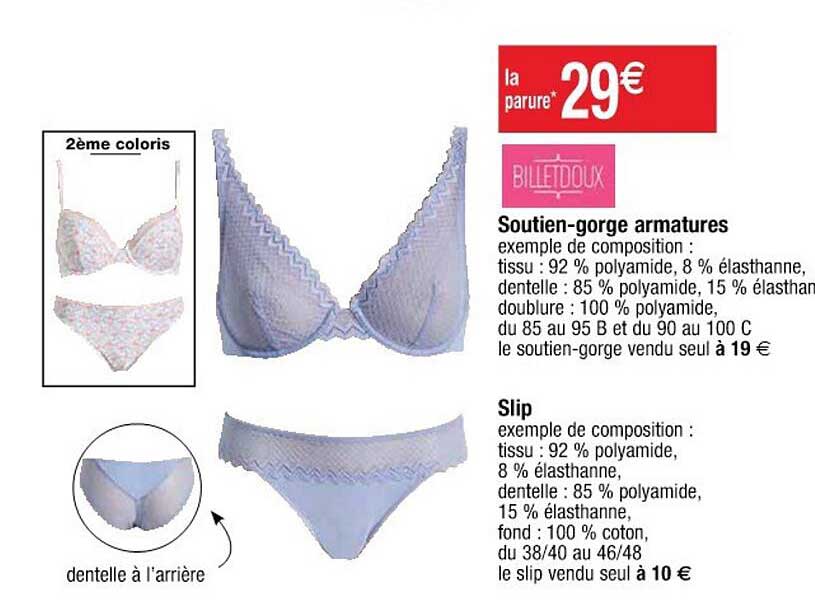 soutien-gorge armature billetdoux, slip billetdoux
