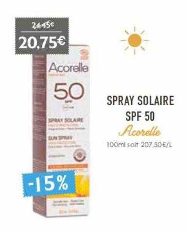 spray solaire spf 50 acorelle